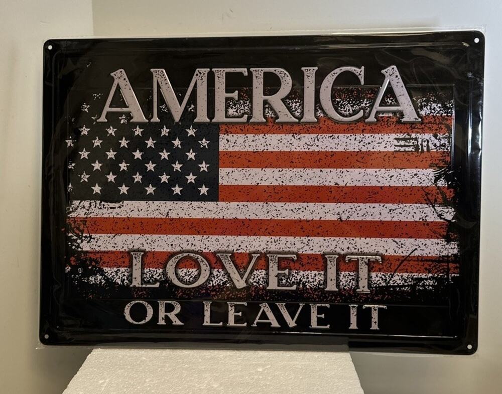 America Love It Or Leave It Metal Sign 17x12 American Flag Patriotic 61531